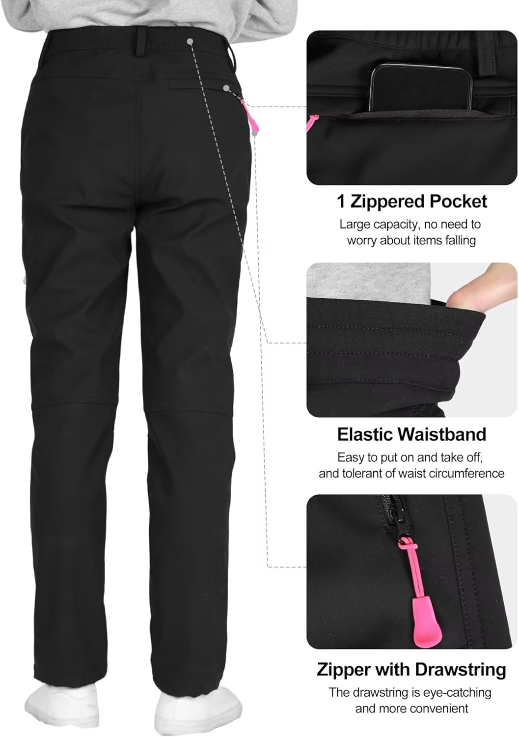 INPAKO Women's Fleece Lined Water-Repellent Insulated Softshell Pants Outdoor Snow Ski Pants Winter Warm Hiking Pants