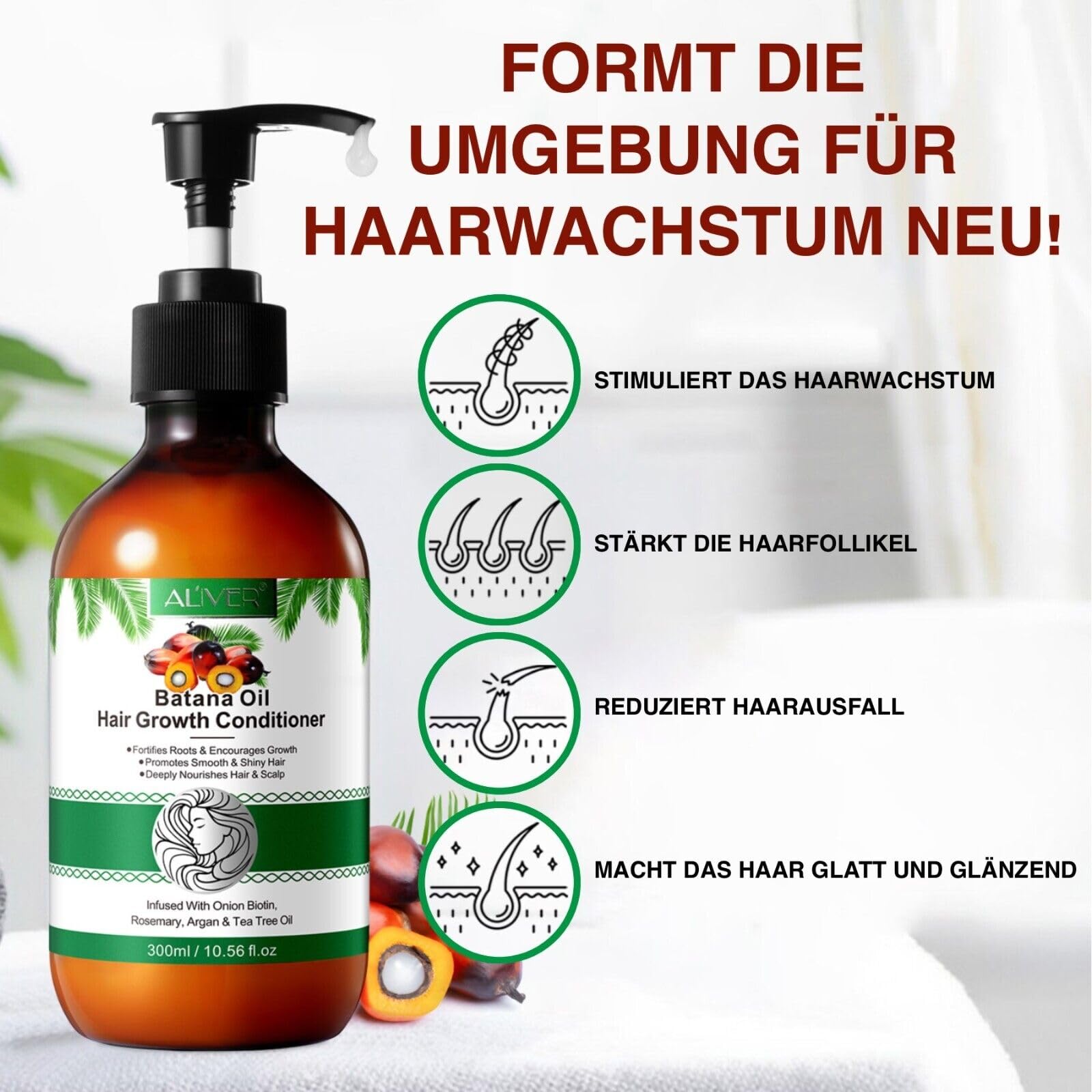 Batana Öl Conditioner mit Rosmarin - sulfatfrei - Haarwachstum, Regeneration & Geschmeidigkeit - Für alle Haartypen - Reduziert Haarbruch & Trockenheit, Feuchtigkeitsspendend - 2x300ml