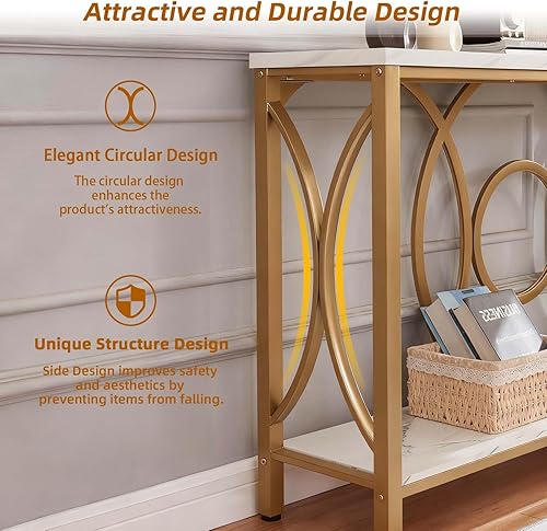 Miniatura 4 de HOMISSUE Mesa consola de sofá, mesa consola moderna con mesa de mármol sintético, mesas de entrada de madera de ingeniería con almacenamiento de 2