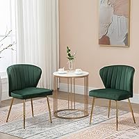 Vista 4 de Velvet Dining Chairs Set of 2, Modern Upholstered Vanity Chairs with Golden Metal Legs for Dining Room Kitchen Vanity Patio (Green)