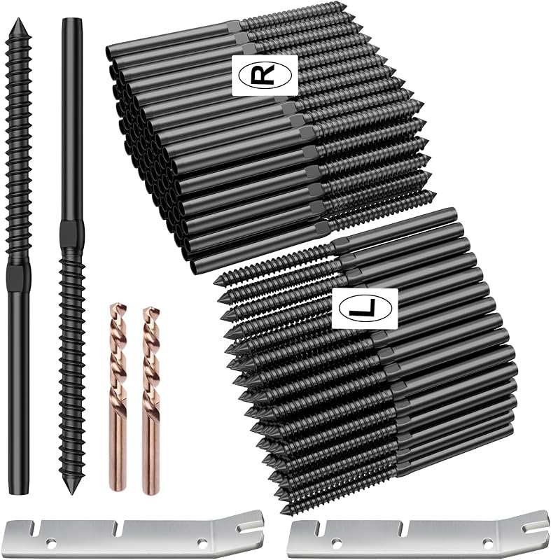 BLIKA 100 Pack 1/8" Black Cable Railing Kit Left &Right Swage Lag Screws | For Wood Posts, 1/8" T316 Stainless Steel, Wire Railing Kit for Decks with Wrench, Deck Stair Black Cable Railing Hardware