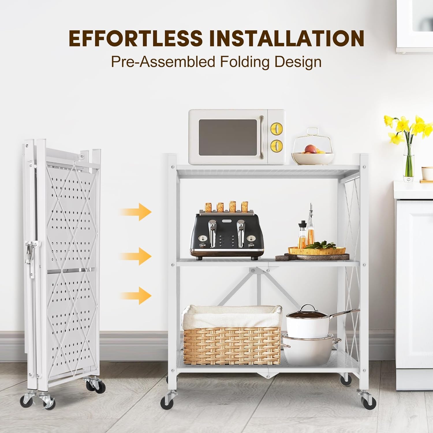 Scaffale Pieghevole FuGuiB Con Ruote - Ripiano Metallico Multiuso Per Cucina