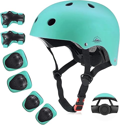 Juego de casco de bicicleta para niños, certificado por la CPSC con rodilleras, coderas, muñequeras, casco ajustable para edades de 3-5-8-15 años,