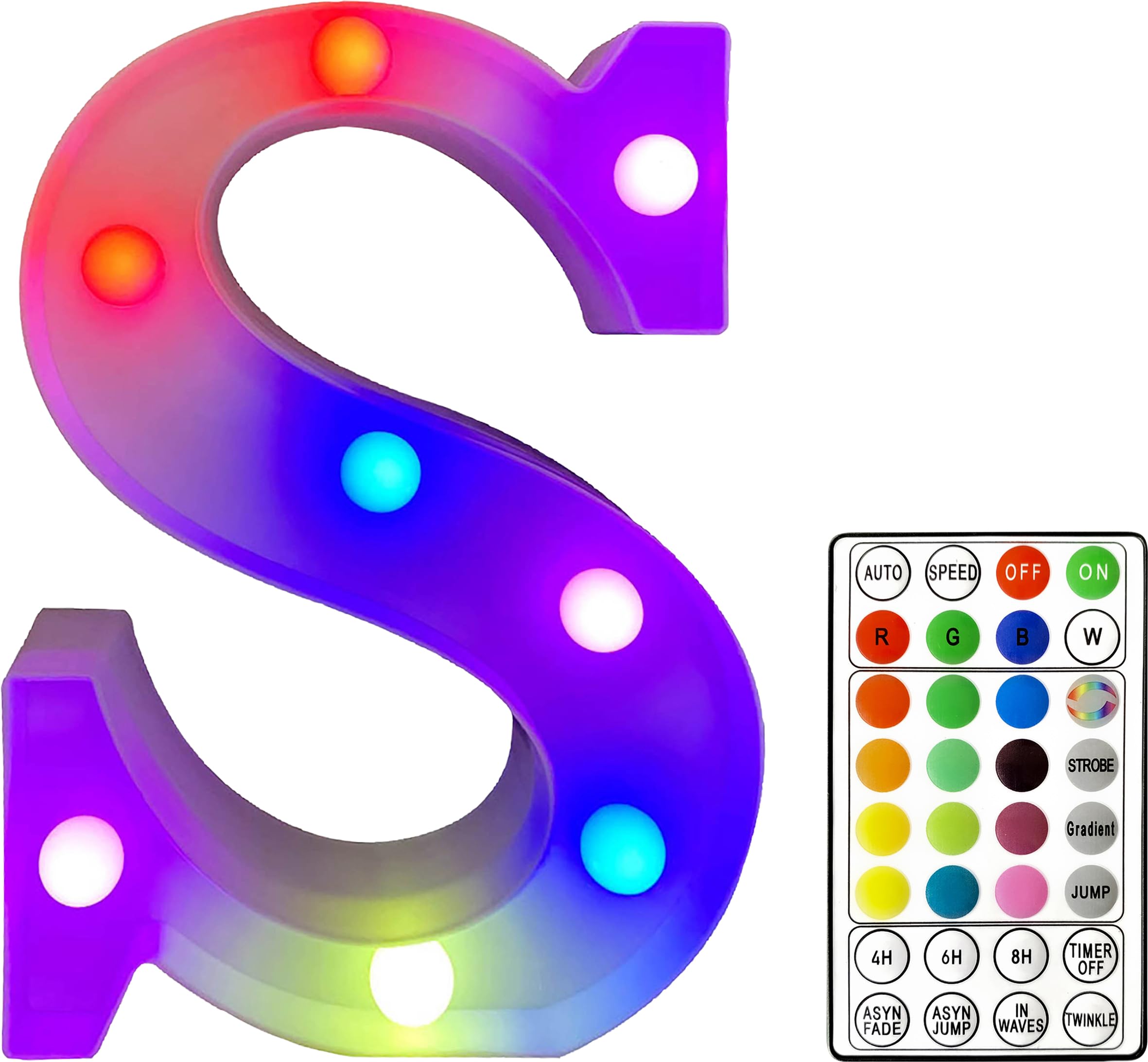 St Helens Home and Garden RGB Colourful Light Up Letter Sign with Remote Control Battery Operated for Parties, Weddings, Celebrations, Bedrooms, Battery Operated. Letter S