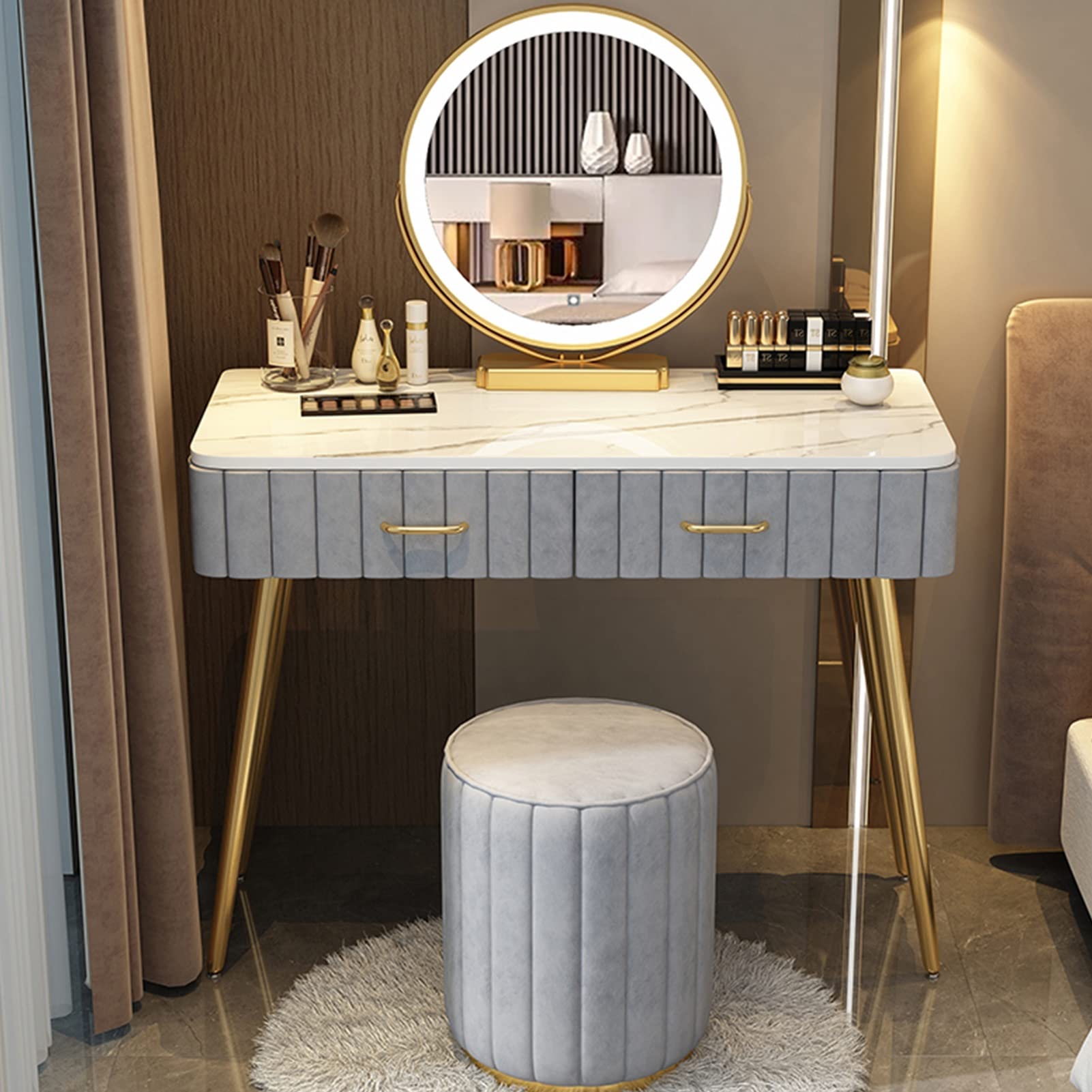 asdchZen Kids Girls Makeup Dressing Table With Swivel Mirror Vanity Desk For Women 80Cm/31.4In For Children And Teens Stylish Makeup Furniture