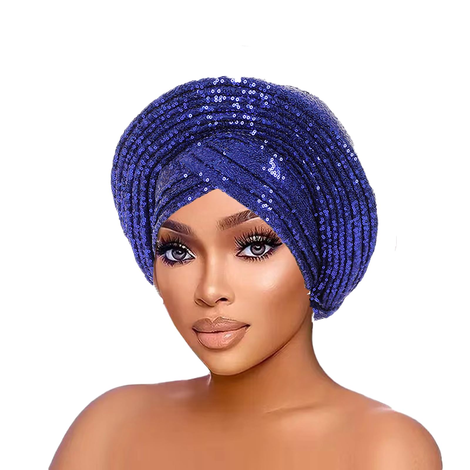JRZXTWL African Ladies Headscarf Auto Gele Headties Party Headdress Sequins Shiny Baotou Hat