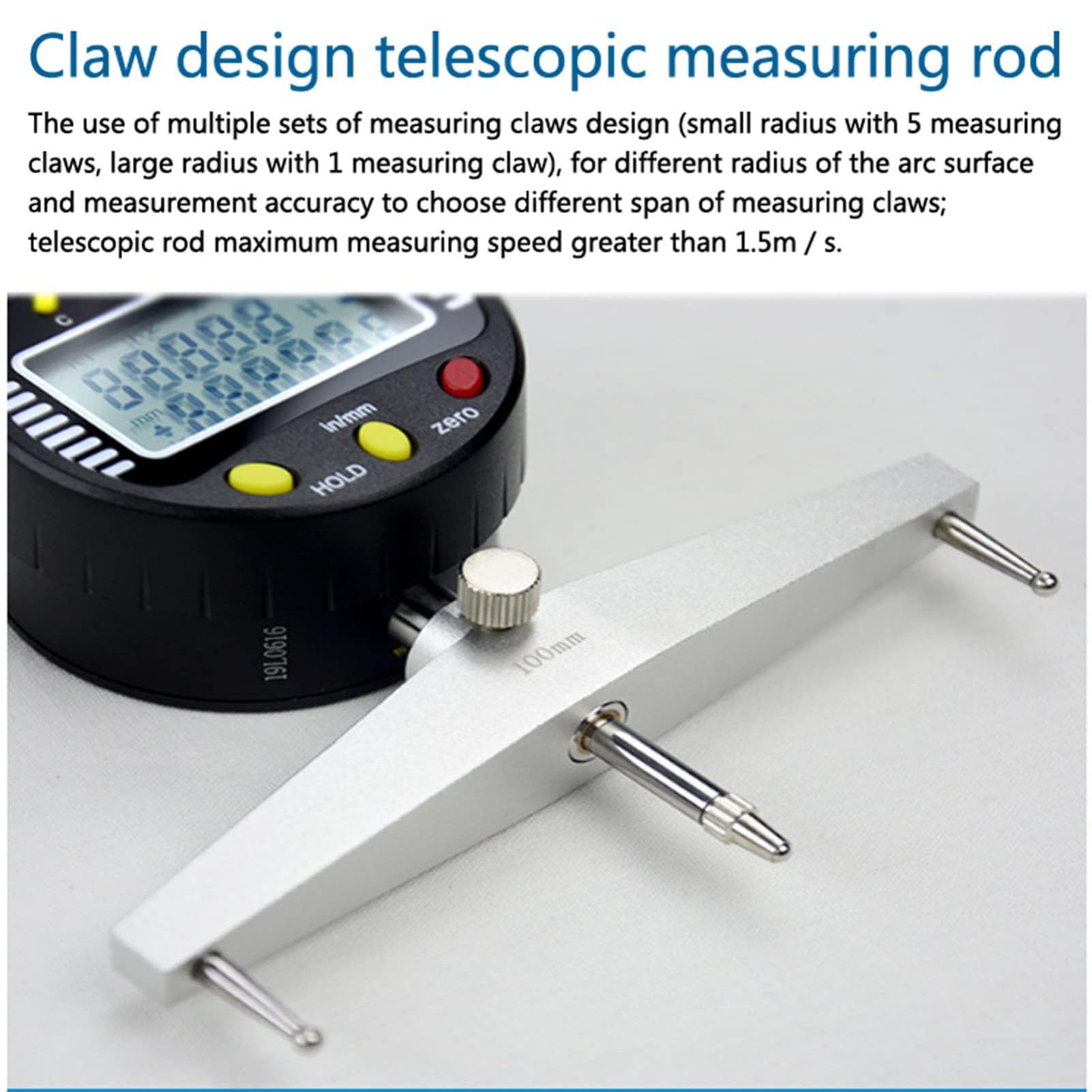 Elektronischer Digitalradius -Messgerät, digitaler Radius -Messgerät mit hoher Genauigkeit mit austauschbarer Messung Jaws 10 mm/20 mm/30 mm/60 mm/100 mm, Radius -Messwerkzeug