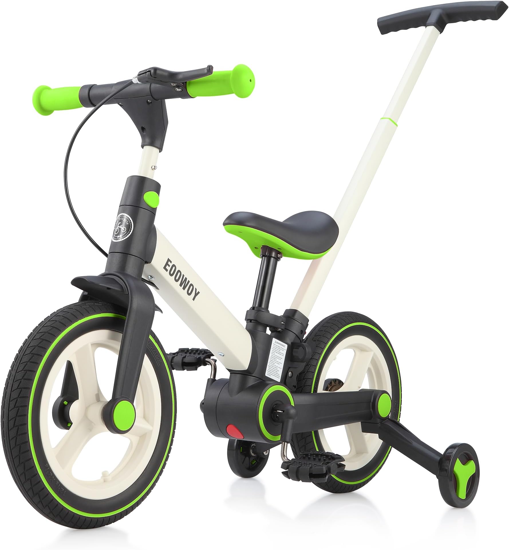 EOOWOY Balance Bike with Push Handle for Kids 18-60 Months, 6 in 1 Foldable Push Bike with Training Wheels & Pedals, Balance Bicycle for Boys and Girls with Brakes & Kickstand