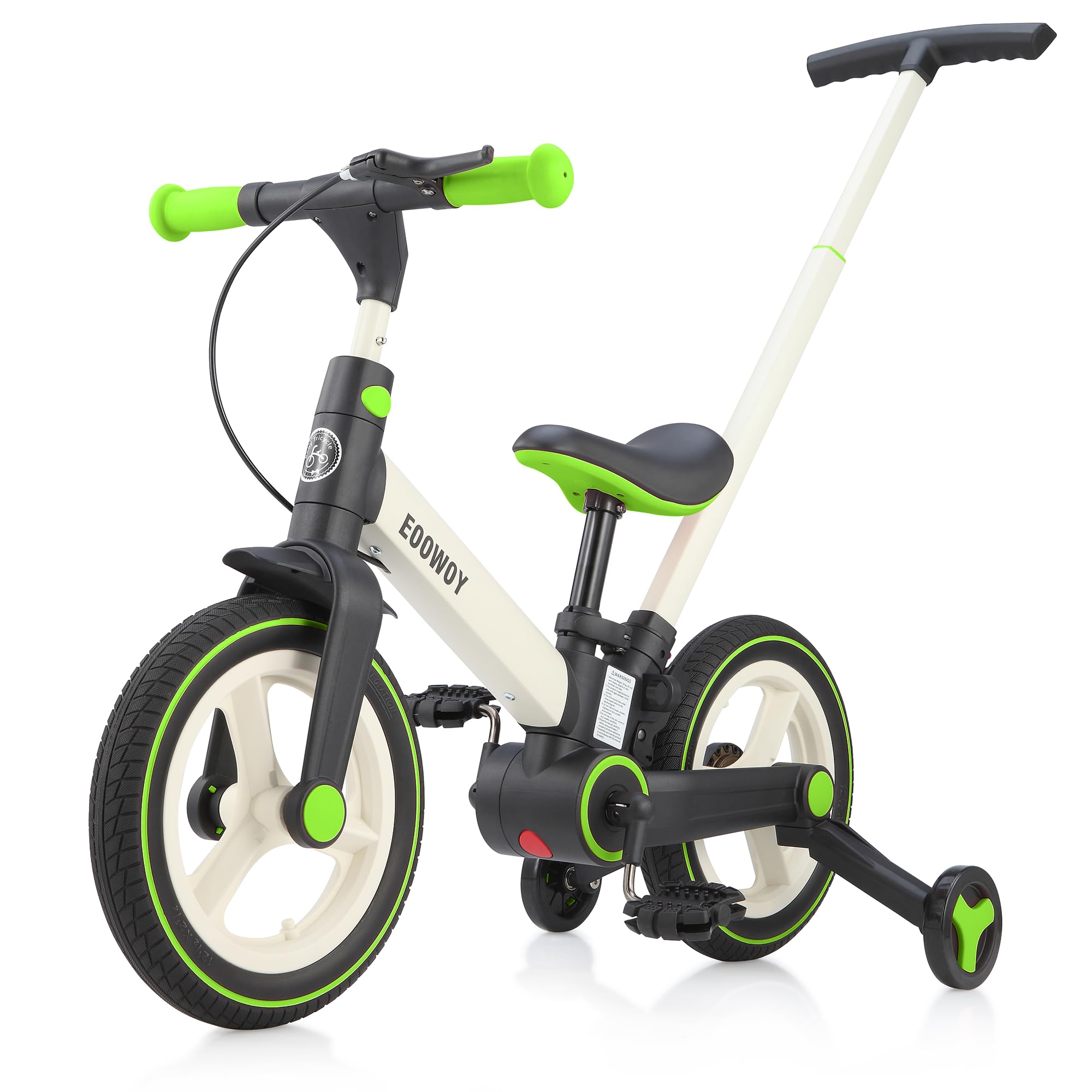 Balance Bike with Push Handle for Kids 18-60 Months, 6 in 1 Foldable Push Bike with Training Wheels & Pedals, Balance Bicycle for Boys and Girls with Brakes & Kickstand