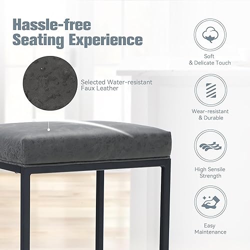 Miniatura 6 de ErsteBravo Juego de 3 taburetes de bar de altura de mostrador gris para encimera de cocina de 24 pulgadas sin espalda modernos taburetes de bar