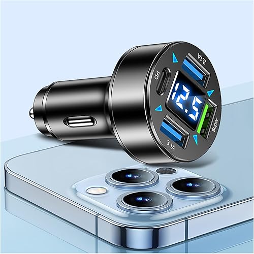 Cargador rápido para coche, cargador USB de 4 puertos con voltímetro LED, PD3.1Super Port adaptador de cargador de coche de carga rápida, compatible