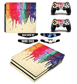 Elton Colorful Oil Painting Theme 3M Skin Sticker Cover for PS4 Pro Console and Controllers + 4 Led bar Decal