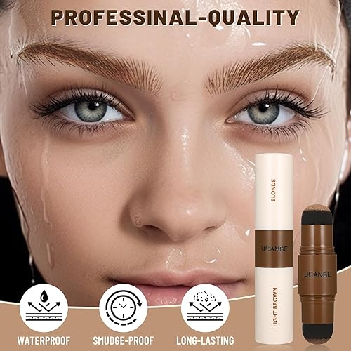 Miniatura 4 de UCANBE Kit de plantillas de sellos de cejas de 25 piezas con pomada de sello de cejas de doble color, 20 plantillas reutilizables para cejas, polvo