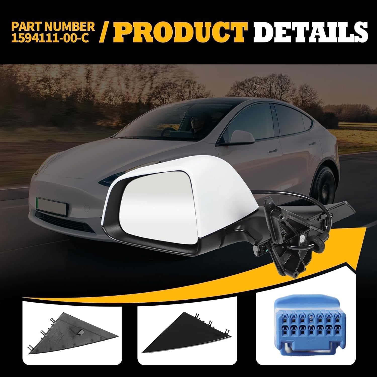 Left Driver Side Mirror Assembly Compatible with Model Y 2020-2023 Side Door Mirror with Heated & Automatic Folding & Electric Adjustment and Memory Replaces 1594111-00-C (13Pins White)