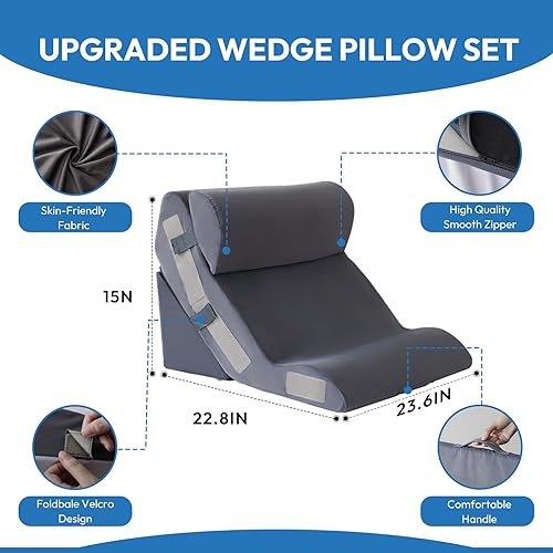 Miniatura 2 de Juego de 3 almohadas de cuña para después de la cirugía, almohada de espalda para sentarse en la cama, almohada de cuña de espuma 10 en 1 para
