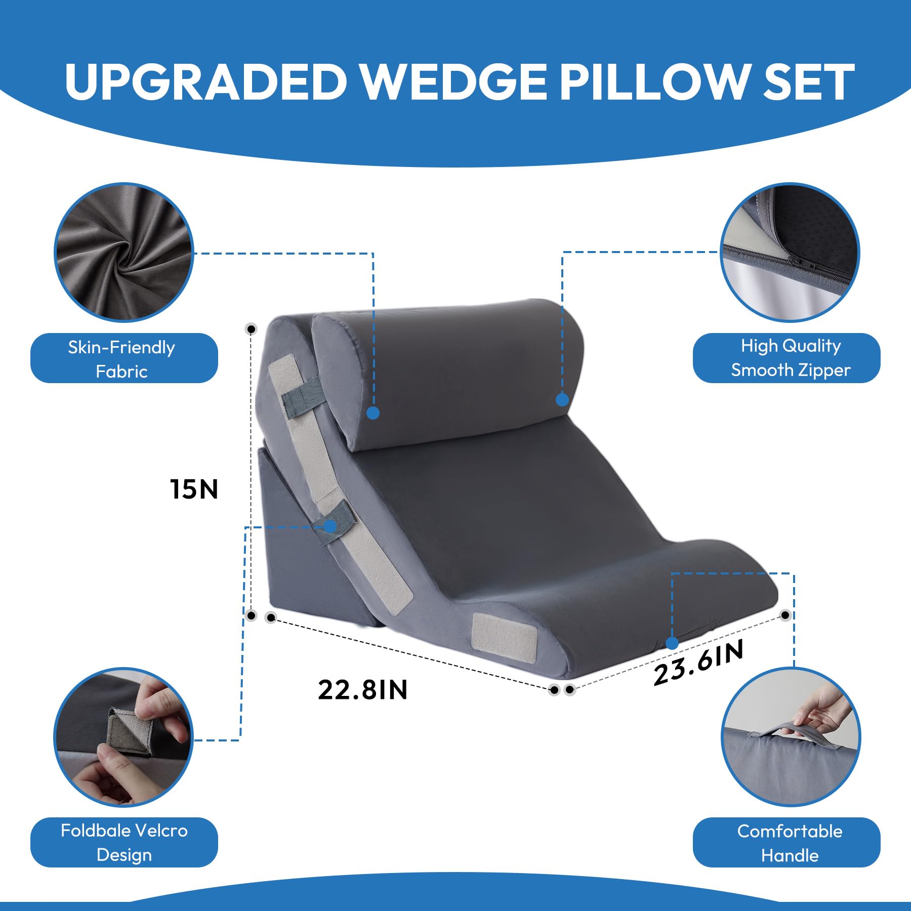 Ahpmeoa Juego de 3 almohadas ortopédicas de cuña para dormir, sentarse en la cama, almohada de cuña de espuma 6 en 1 para reflujo ácido y alivio del dolor de espalda, almohadas postoperatorias para