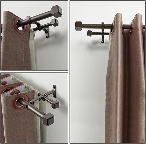 Miniatura 5 de Barras de cortina dobles con remates cuadrados de aleación de aluminio resistente, varillas telescópicas de 72 a 144 pies, 1 pulgada de diámetro