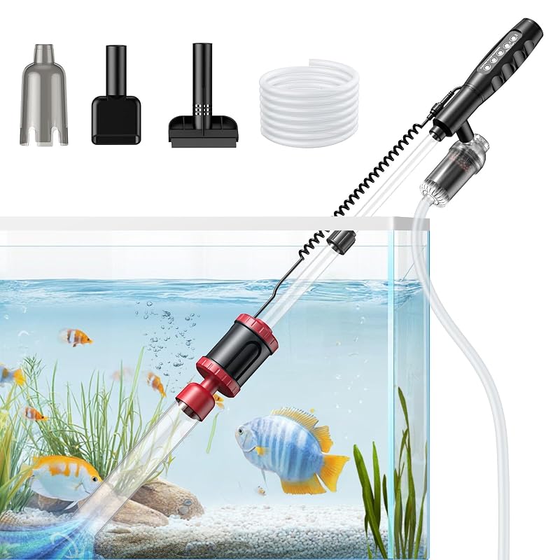 Limpador Elétrico de Cascalho para Aquário Suness 36W com Sucção Ajustável, Filtro e Troca de Água, Vermelho
