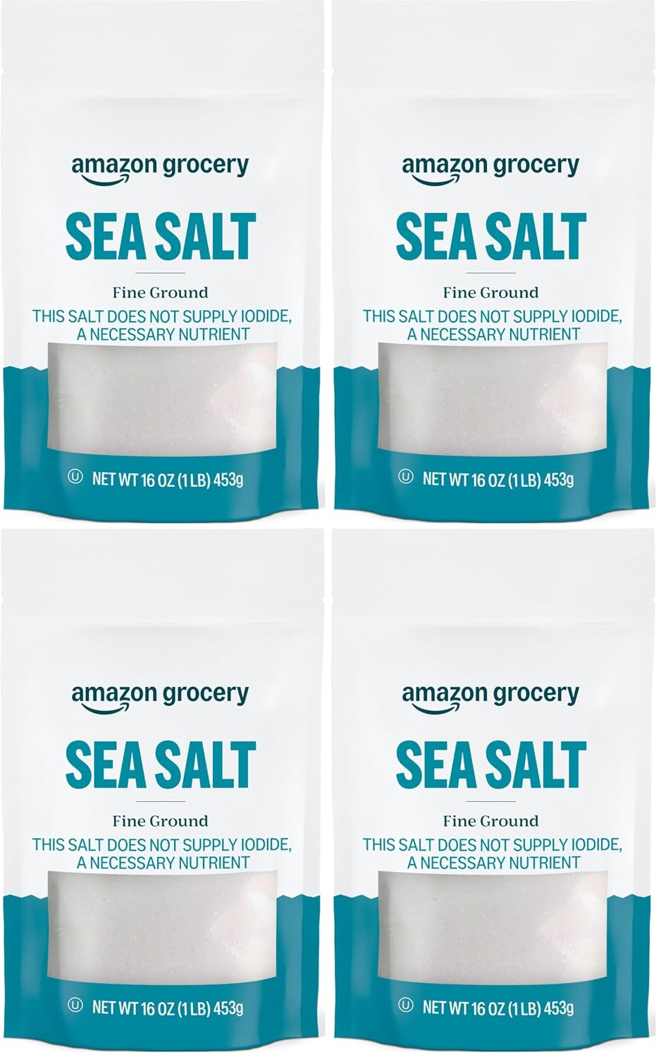 Amazon Grocery, Sea Salt, Fine Ground, 16 Oz (Pack of 4)