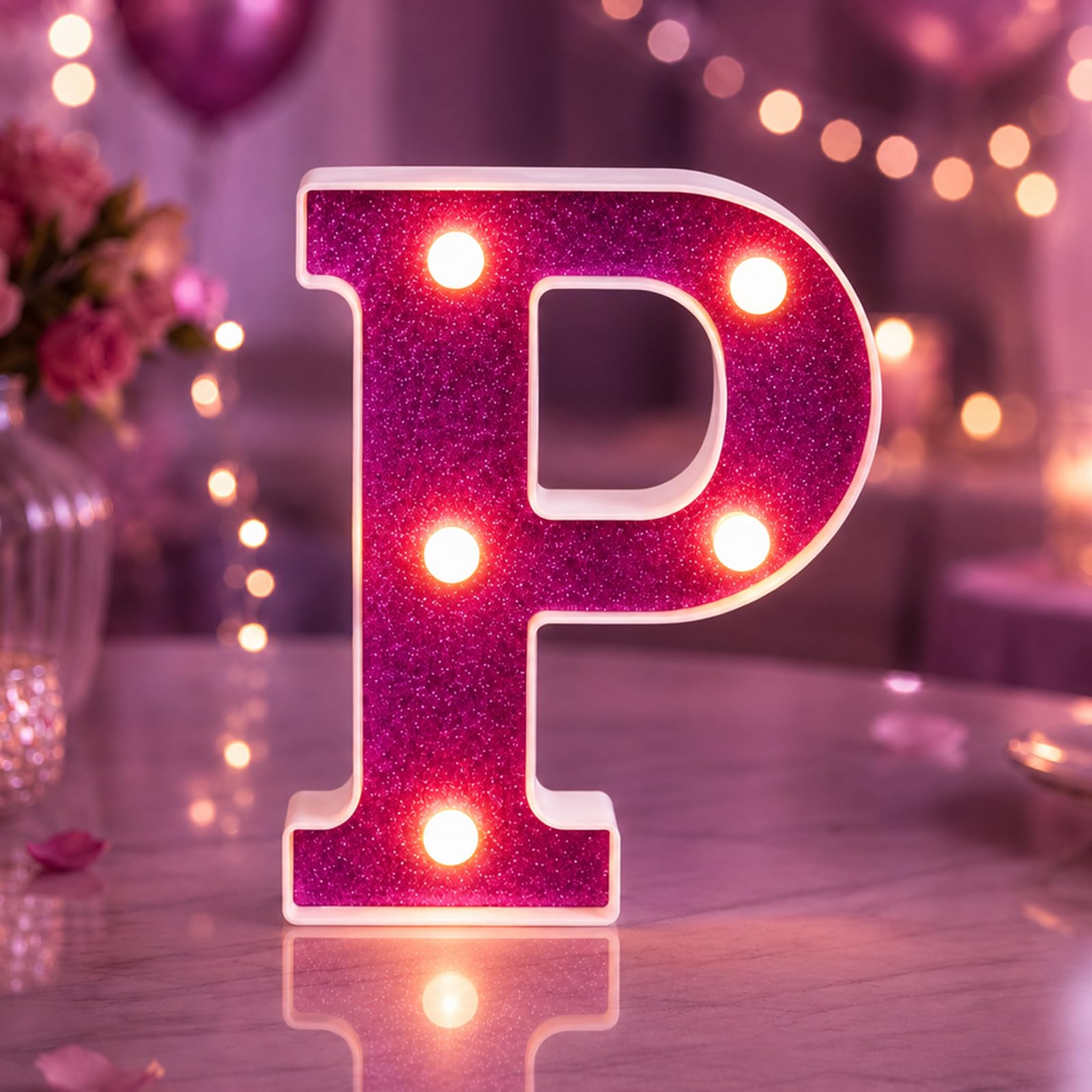 Yilnlg LED Light Up Letters, Letter Lights P for Girls Women Party Decor