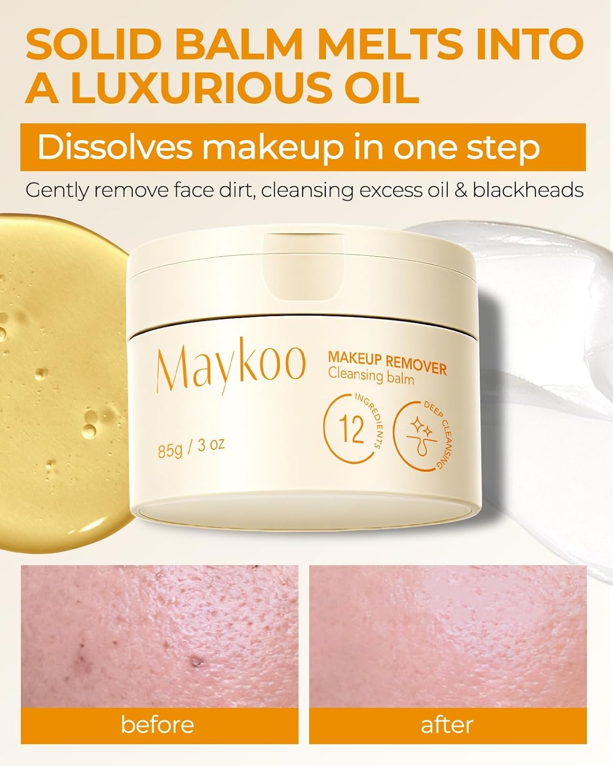 Makeup Remover Balm Hydrating Deep Cleansing Balm, Dissolves Heavy Waterproof Make Up, Gentle Oil Based cleanser for Face with Spatula, Makeup Removing for All Skin Types, 85 g/3 oz - Image 6