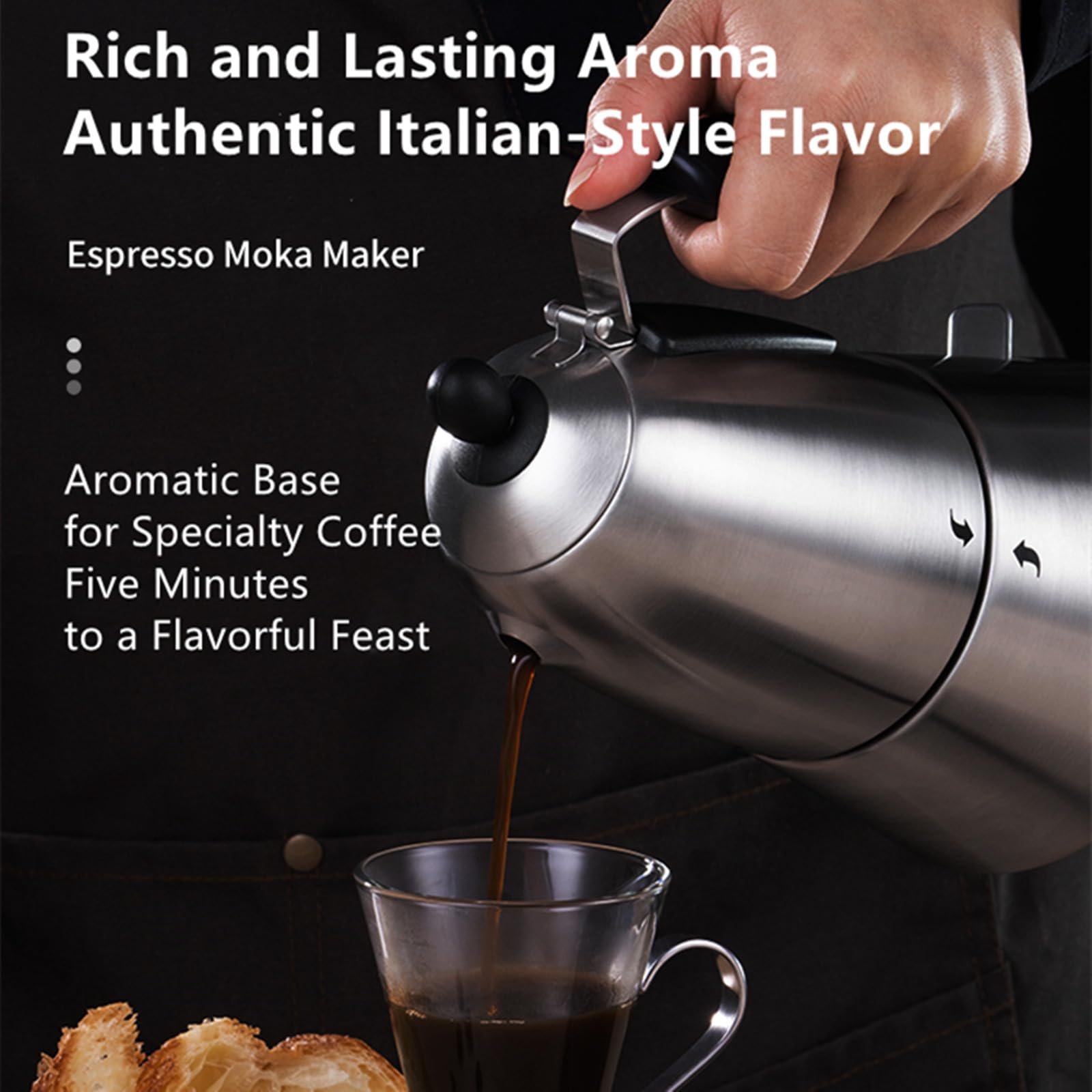 Cafetera eléctrica Moka – Olla eléctrica Moka con válvula de seguridad italiana, termostato STRIX UK, acero inoxidable 304 – Preparación de café espresso rico y aromático (230, mililitros)