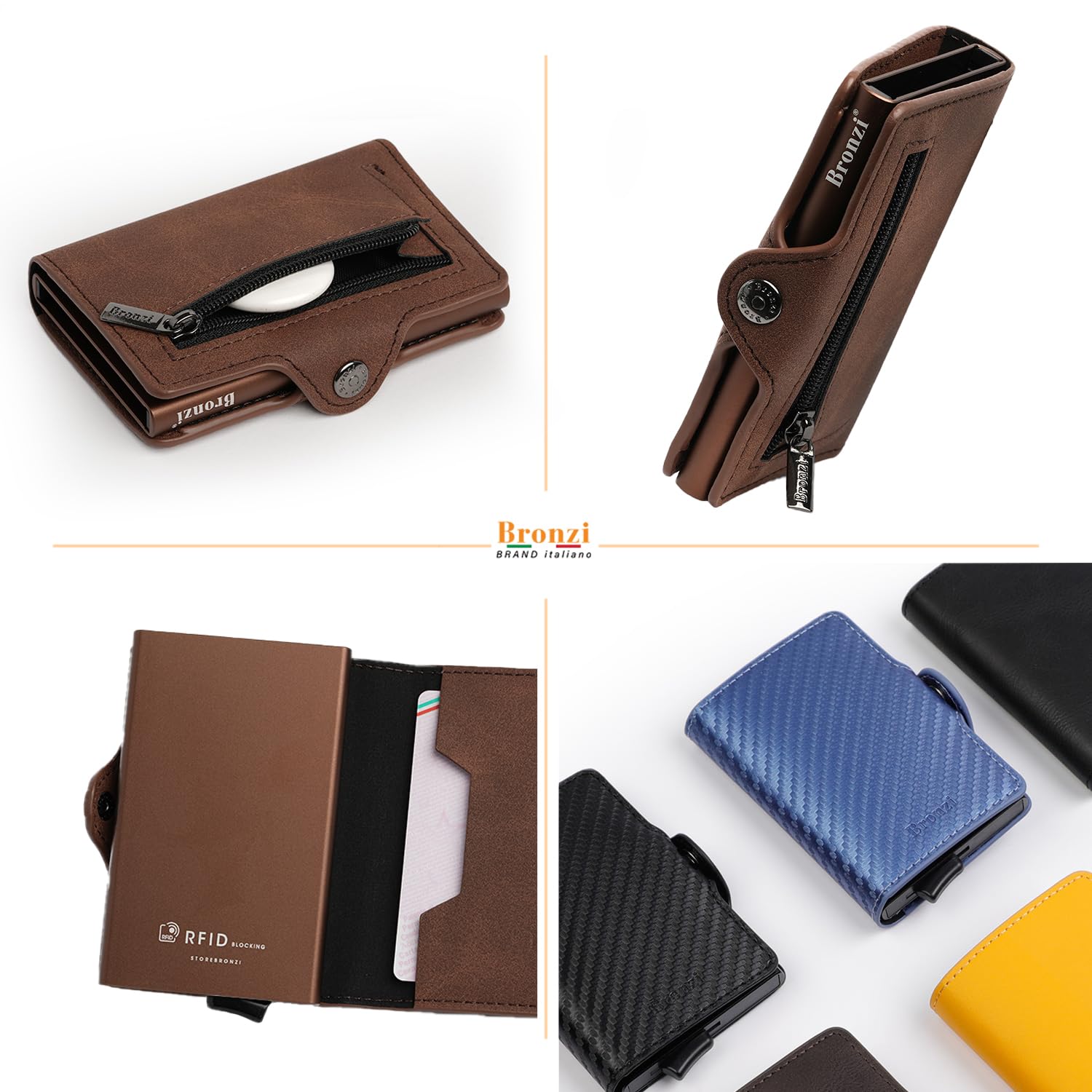 Bronzi Portafoglio Porta Carte Credito - Portafoglio Uomo Slim Portacarte uomo - Mini Porta Tessere - Protezione RFID - Design Smart Italiano Scatola Regalo inculsa (Pelle, Marrone Testa Di Moro)