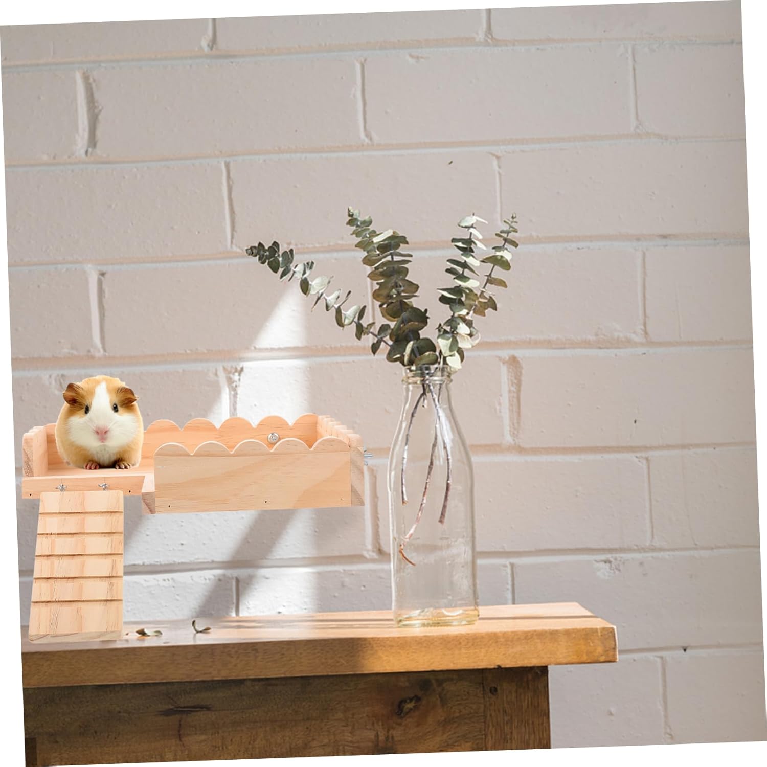 Wood Hamster Platform Ladder Adjustable Guinea Pig Cage Toy Sturdy Wooden Jumping Stage for Hamsters and Chinchillas Small Animal Play Area