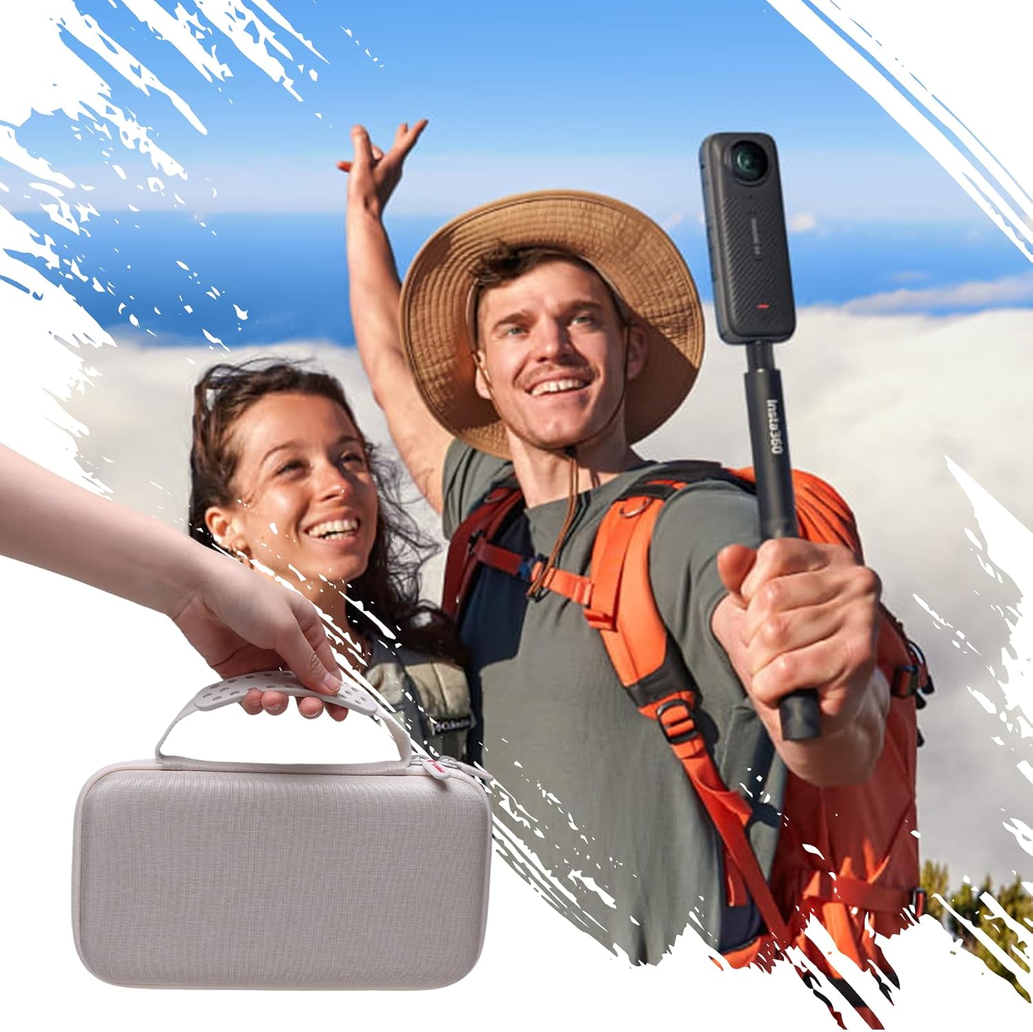XANAD Hard Case for Insta360 X5/X4/X4 Air/X3/X2 Waterproof 8K insta360 action Cameras,114CM Selfie Stick- Storage Carrying Bag(Cream)