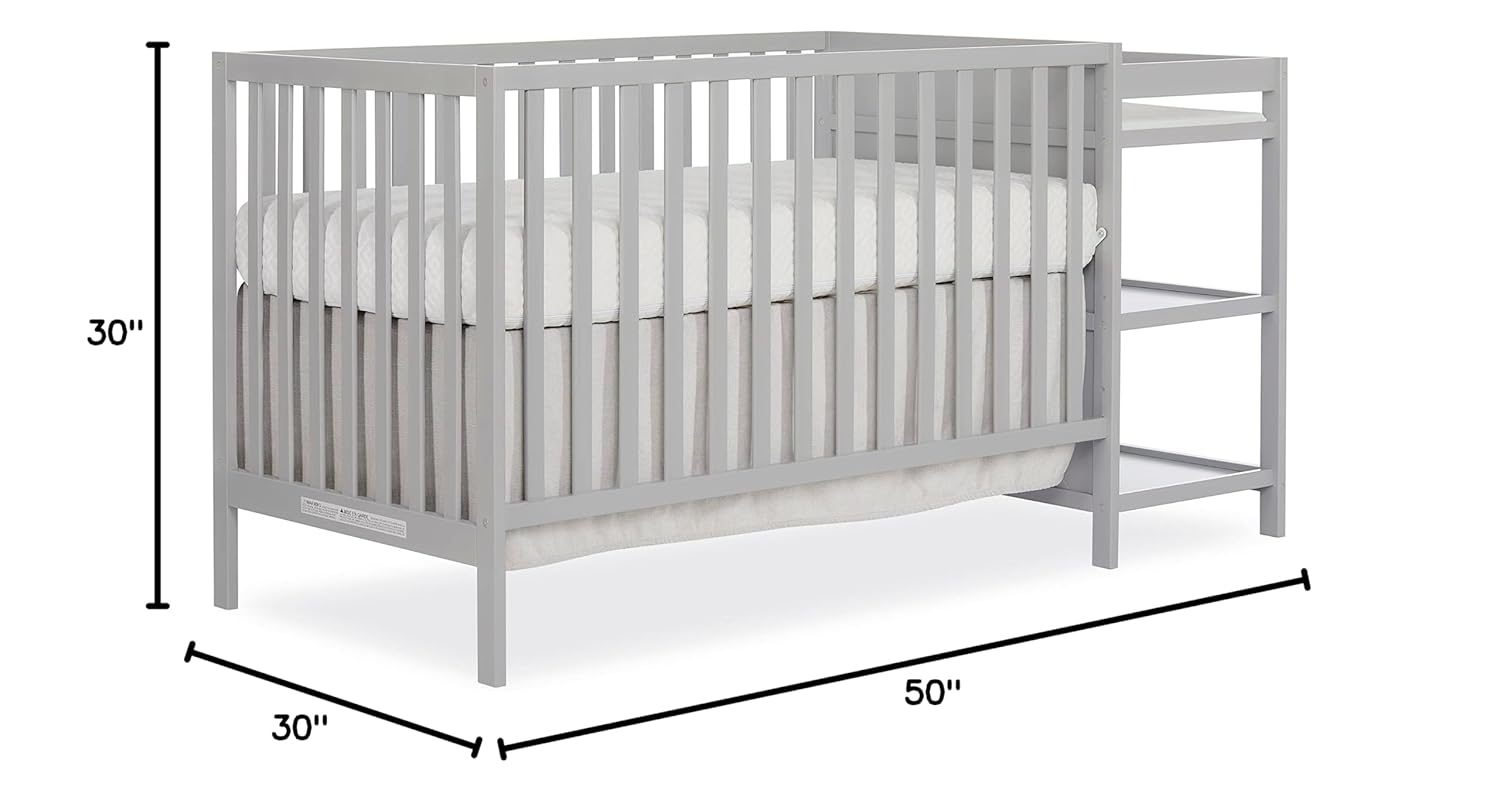 Dream On Me Synergy 3-in-1 Convertible Full-Size Baby Crib & Changer, Pebble Grey, Open Storage, GreenGuard Gold & JPMA, Pinewood, Convert to Day & Toddler Bed, 4 Mattress Heights, 1″ Changing Pad,