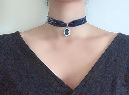 Miniatura 5 de MOMOCAT Gargantilla de terciopelo de imitación de zafiro chapado en oro de 14 quilates para mujer, gargantillas gruesas, gargantilla de piedra