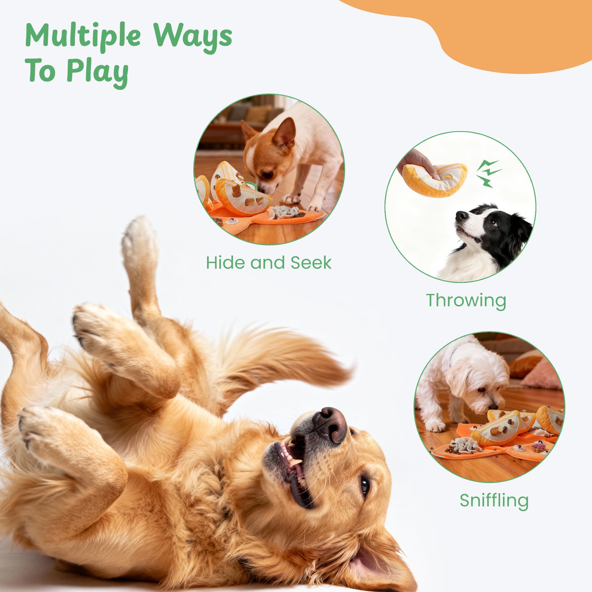 Nocciola Juguete chirriante Interactivo para Perros, 5 en 1, Tema Naranja, Juguete de Peluche de Inteligencia con Rompecabezas para Mantener a los Perros ocupados, Hide and Seek para Perros pequeños