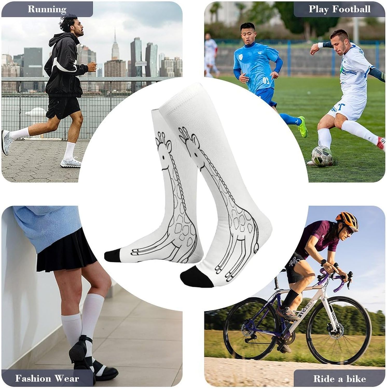 Giraffe Leaf Feast Crew Socks Calf Socks Athletic Crew Sock