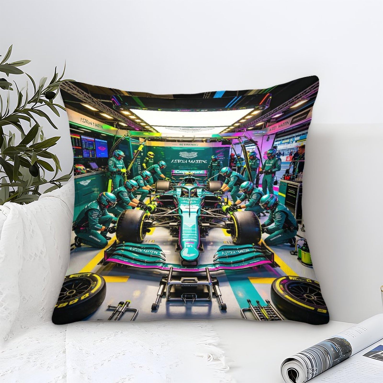 Xiaopangxy Astonmarting Racing Cushion Cover Decor, Ornament Pit Stop Pillow Cover For Home Livingroom Couch Bed Sofa Decorate Throw Pillow Case 40X40cm