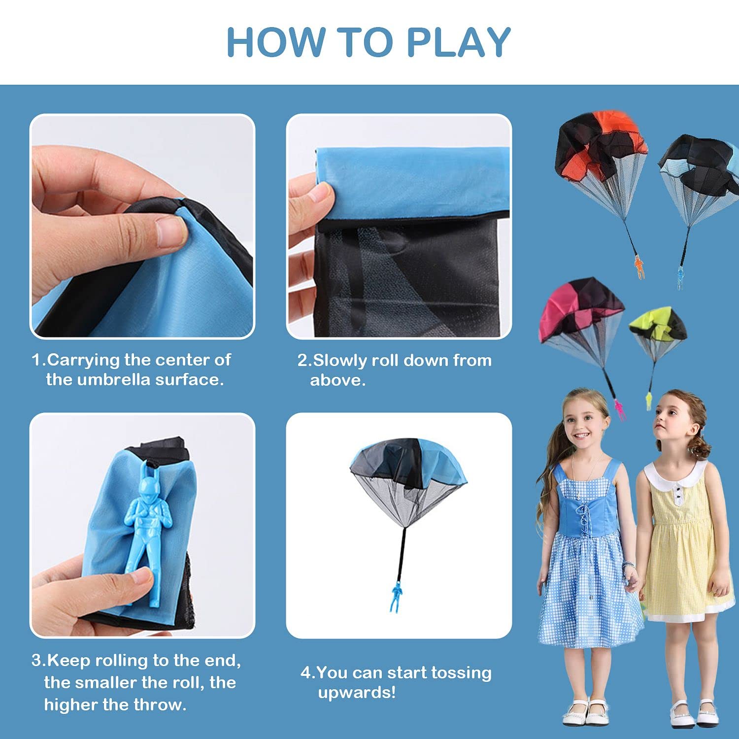 Set di 5 Giocattoli da Paracadute, Paracadute, Paracadute, Giocattolo di atterraggio per aquiloni da Uomo, Gioco da Giardino per Bambini, Giochi all'aperto per Bambini