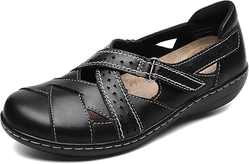 Miniatura 4 de Irrefour Mocasines clásicos de cuero genuino para mujer, estilo casual, sin cordones, a la moda, con puntera cerrada, sandalias planas cómodas para