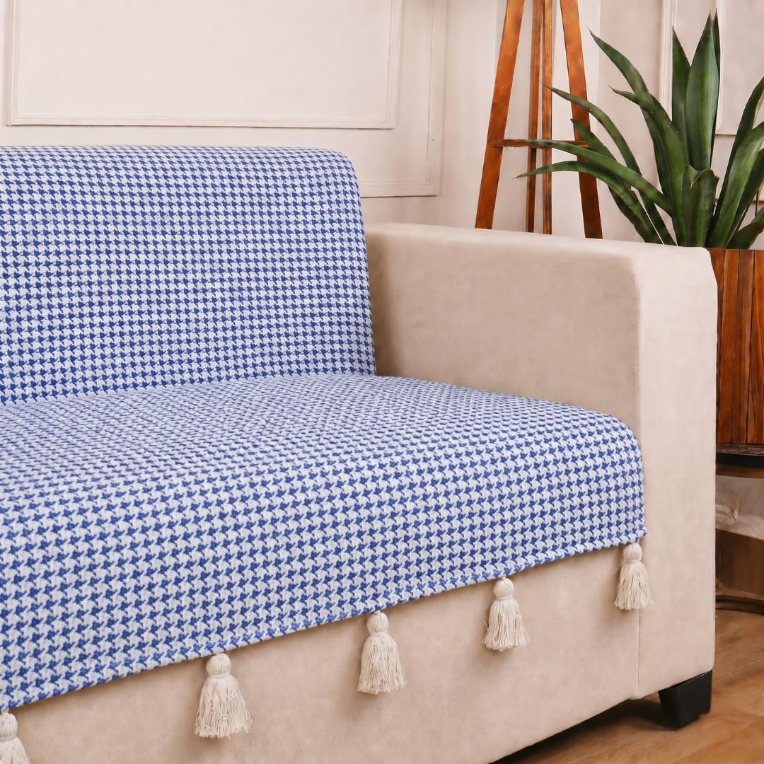 STITCHNEST 'Nomad Weave Collection' 2 Seater Sofa Cover – Full Coverage| Elegant Jacquard Fabric, Decorative Tassels, Washable & Durable for Modern Living