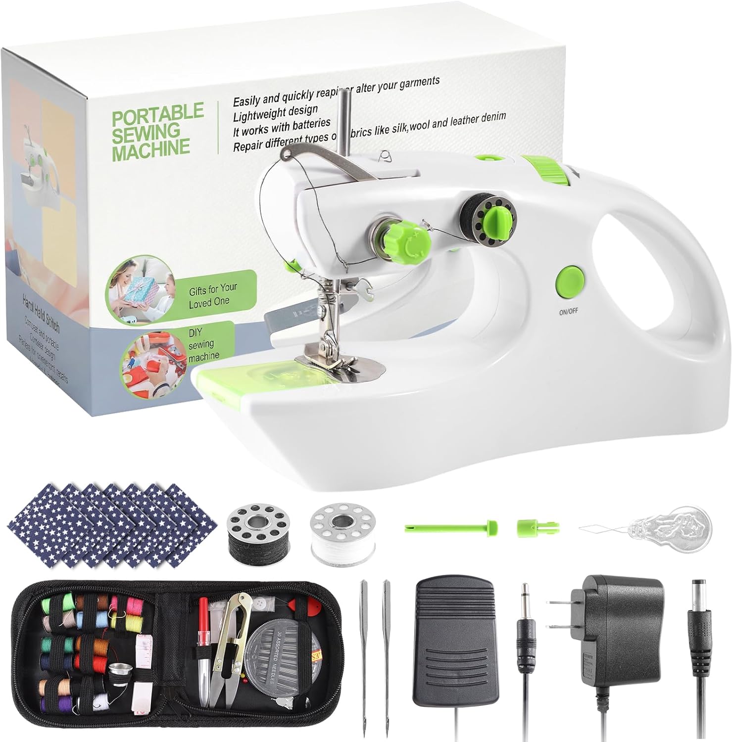 Sewing Machine for Beginners,Mini Handheld Sewing Machine, 2 Modes for 2-Thread Stitching, Small Sewing Machine, Compact Portable Sewing Machine, Sewing Kit Tool, Foot Pedal, Home Travel