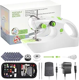 Máquina de costura para iniciantes e crianças, costura de 4 a 6 camadas de jeans (inclui kit de costura de 27 peças e estojo de armazenamento)