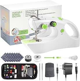 Máquina de costura para iniciantes e crianças, costura de 4 a 6 camadas de jeans (inclui kit de costura de 27 peças e estojo de armazenamento)