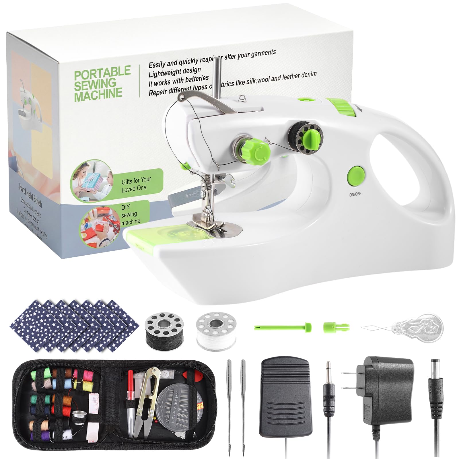 Photo 1 of **FOR PARTS ONLY/ MISSING PIECES/ HAS DAMAGE PIECES*** Sewing Machine for Beginners,Mini Handheld Sewing Machine, 2 Modes for 2-Thread Stitching, Small Sewing Machine, Compact Portable Sewing Machine, Sewing Kit Tool, Foot Pedal, Home Travel