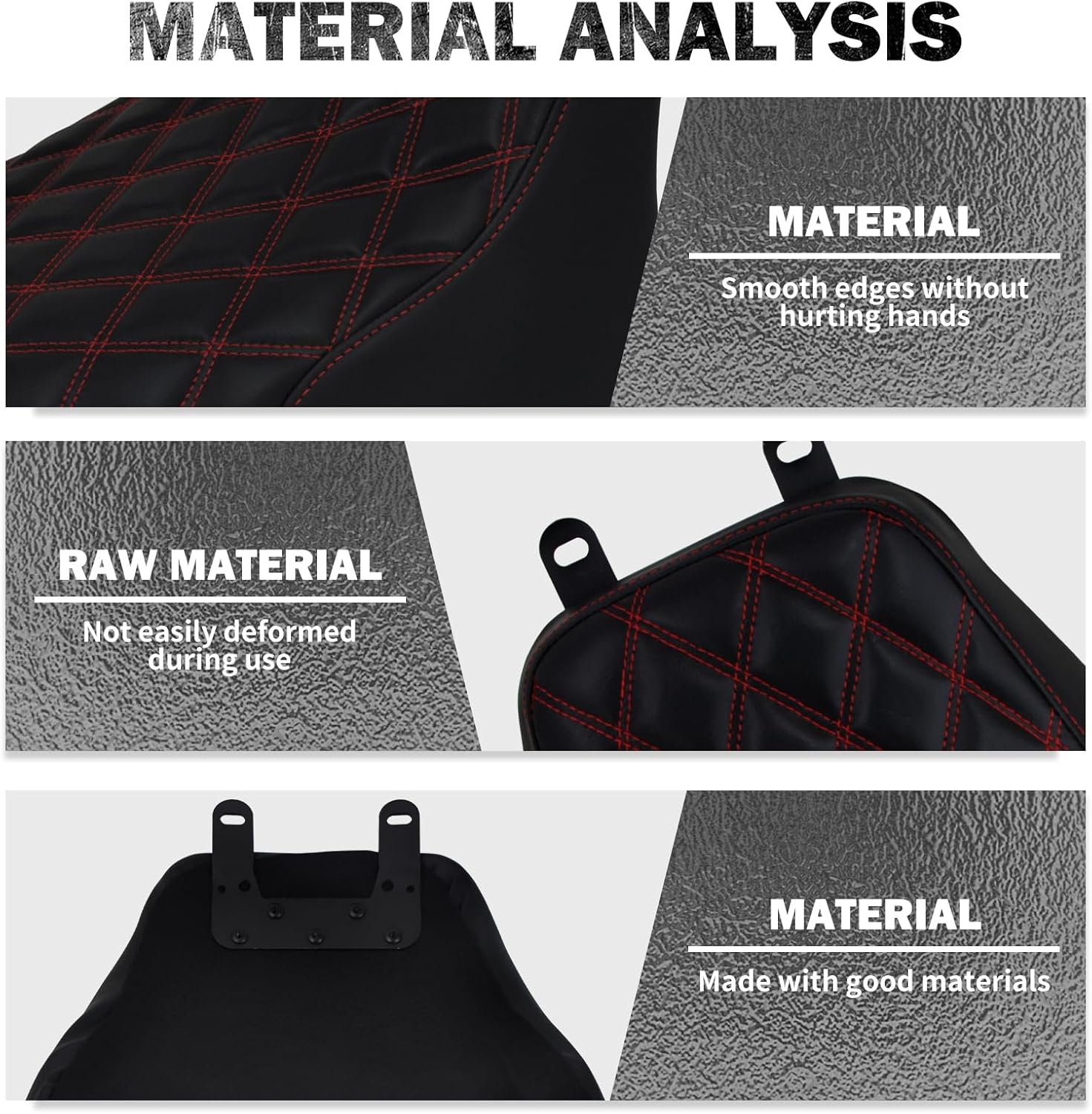 HDBUBALUS Motorcycle Driver Solo Seat Cushion Pillion For Harley 2006-2007 Softail Deluxe FLSTN Heritage Softail Classic FLSTC (Red Stitching)