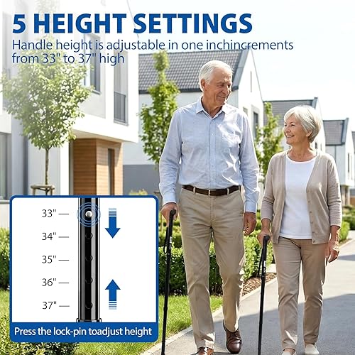 Miniatura 7 de Blue Jay - Bastón plegable para hombres y mujeres, bastón de aluminio de agarre cómodo ajustable con punta de goma antideslizante, negro, ayuda
