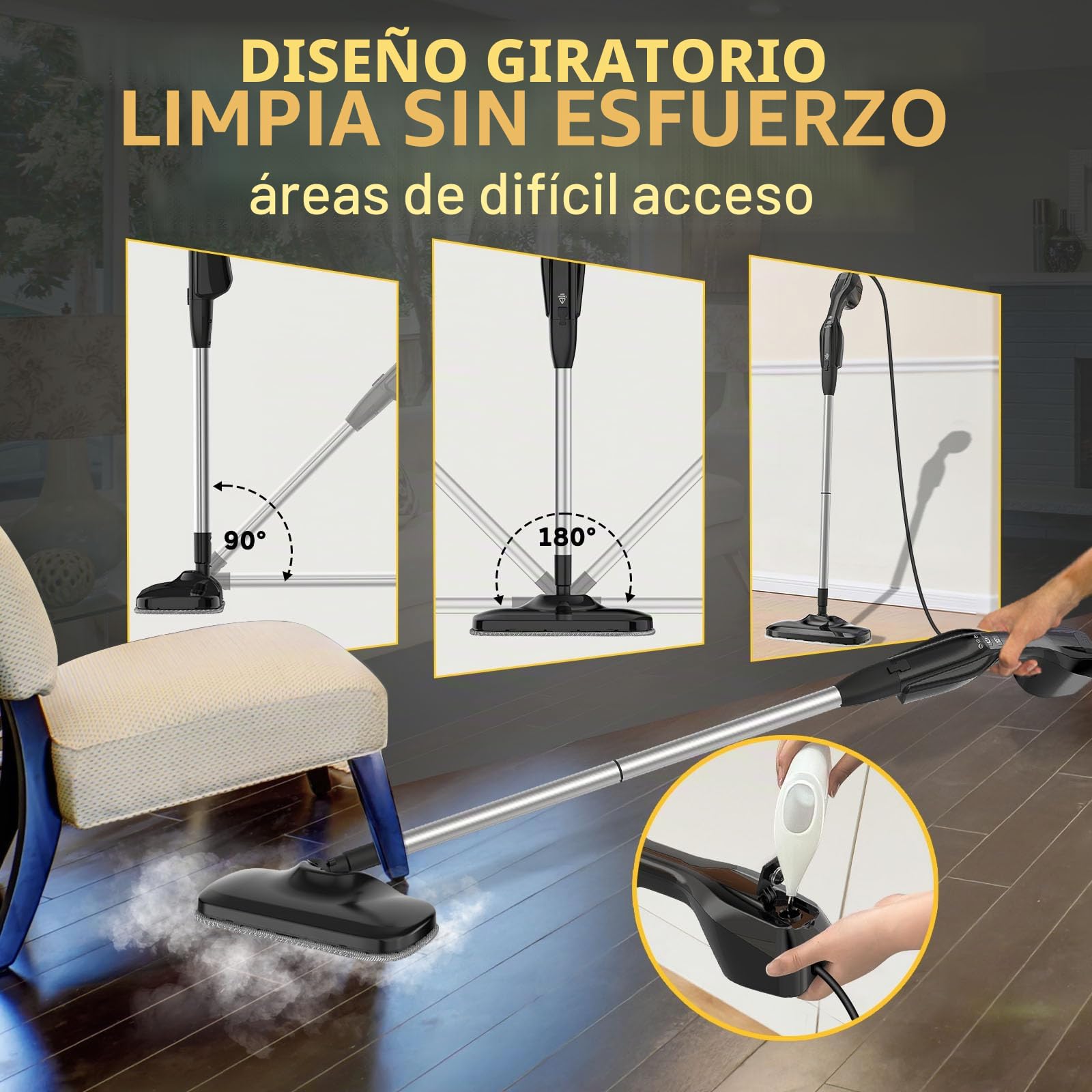 Limpiador a Vapor 17 en 1, Vapor de Mano con Mopa, 30s Calentamiento Rápido, 1000W Alta Presión, Limpieza Multifuncional para Suelos, Azulejos, Ventanas, Cocina y Baño, Sin Químicos
