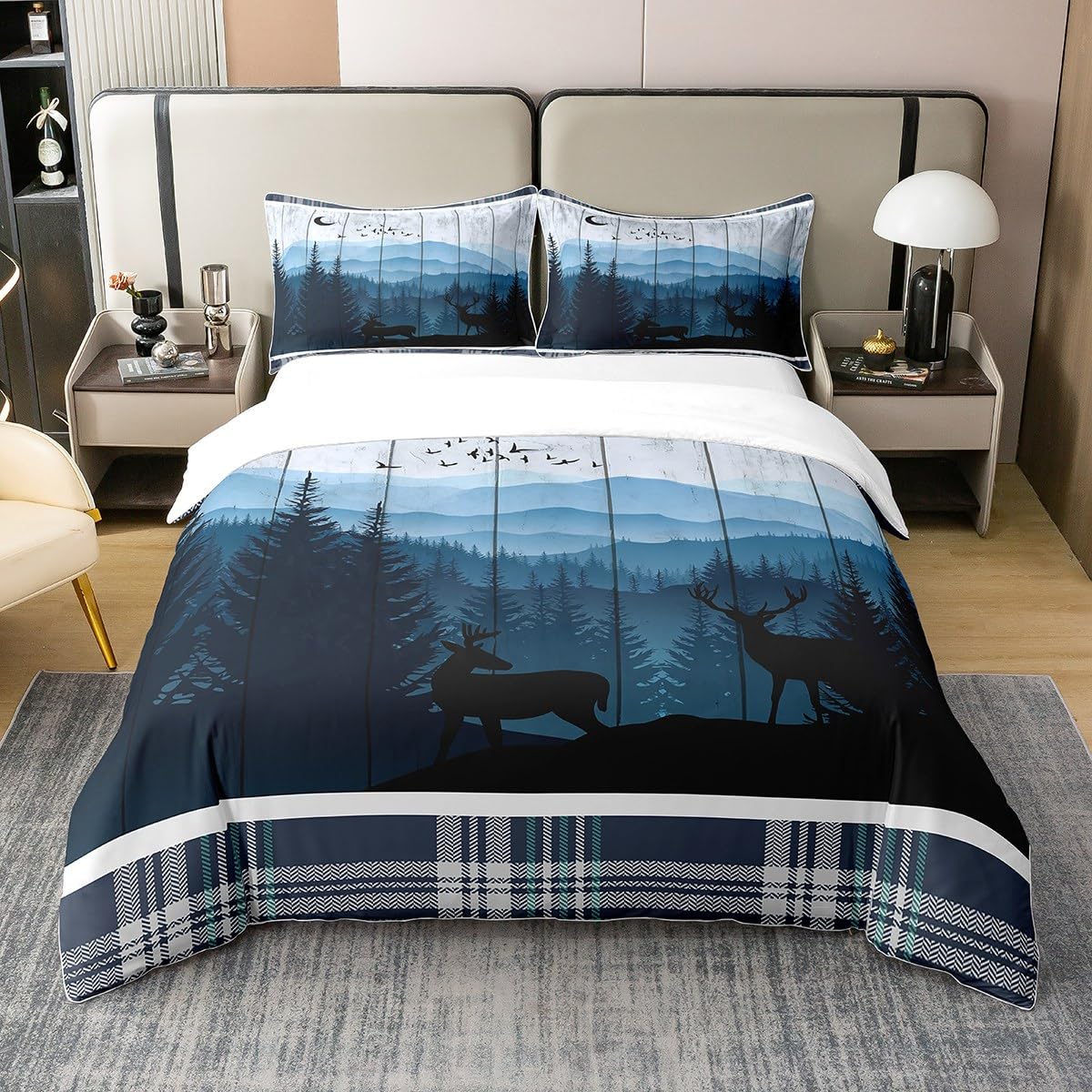 Housse de couette 240x260 buffalo plaid et lit theme woodland wildlife