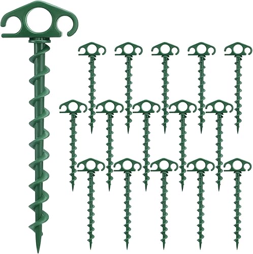 Vista 22 de Estacas para tienda de campaña de anclaje de tierra, paquete de 6 estacas de arena para playa de 9.4 pulgadas, resistentes en espiral, para Rojo