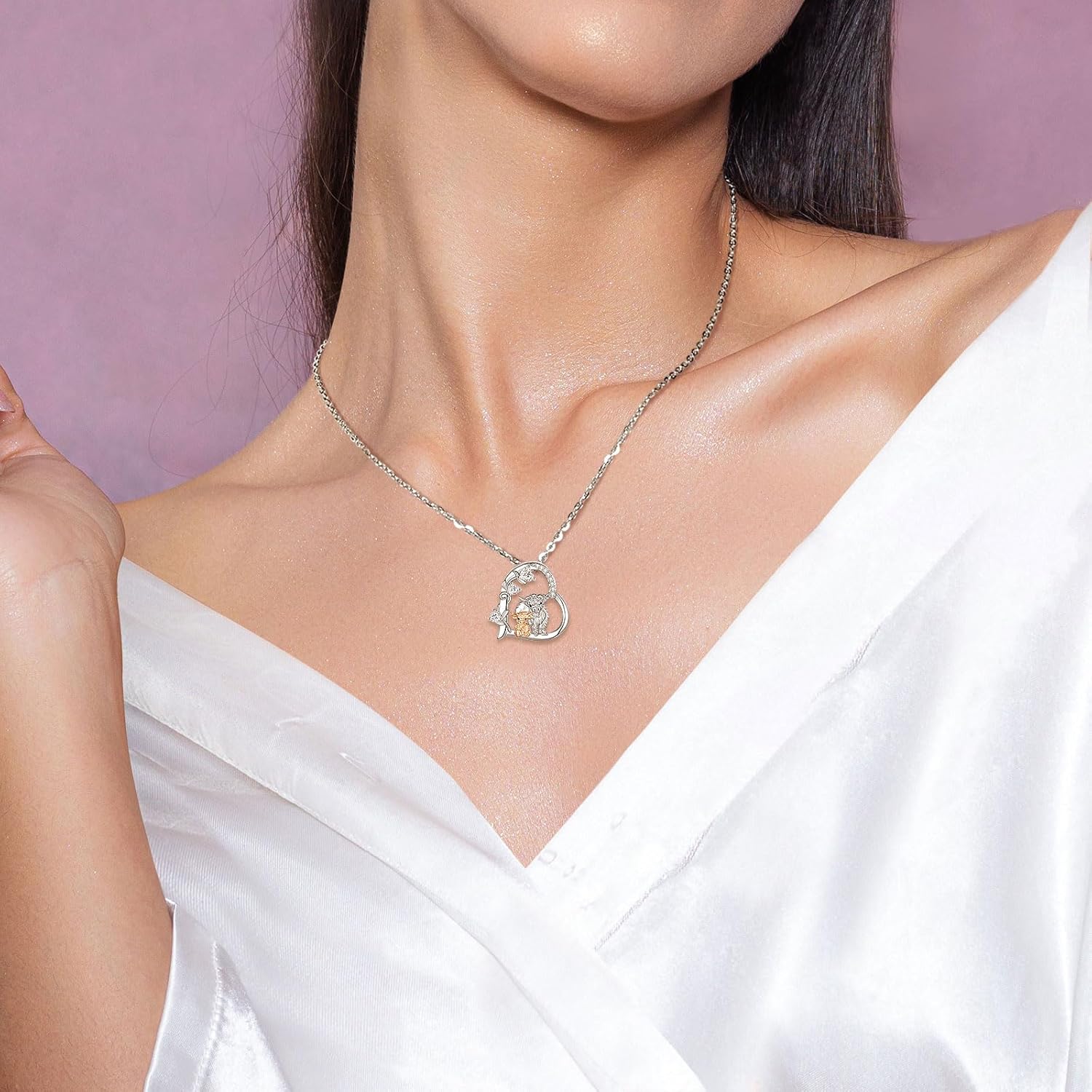 CELESTIA Sterling Silver Mom and Baby Elephant Necklaces for Women - 18 Inch Chain