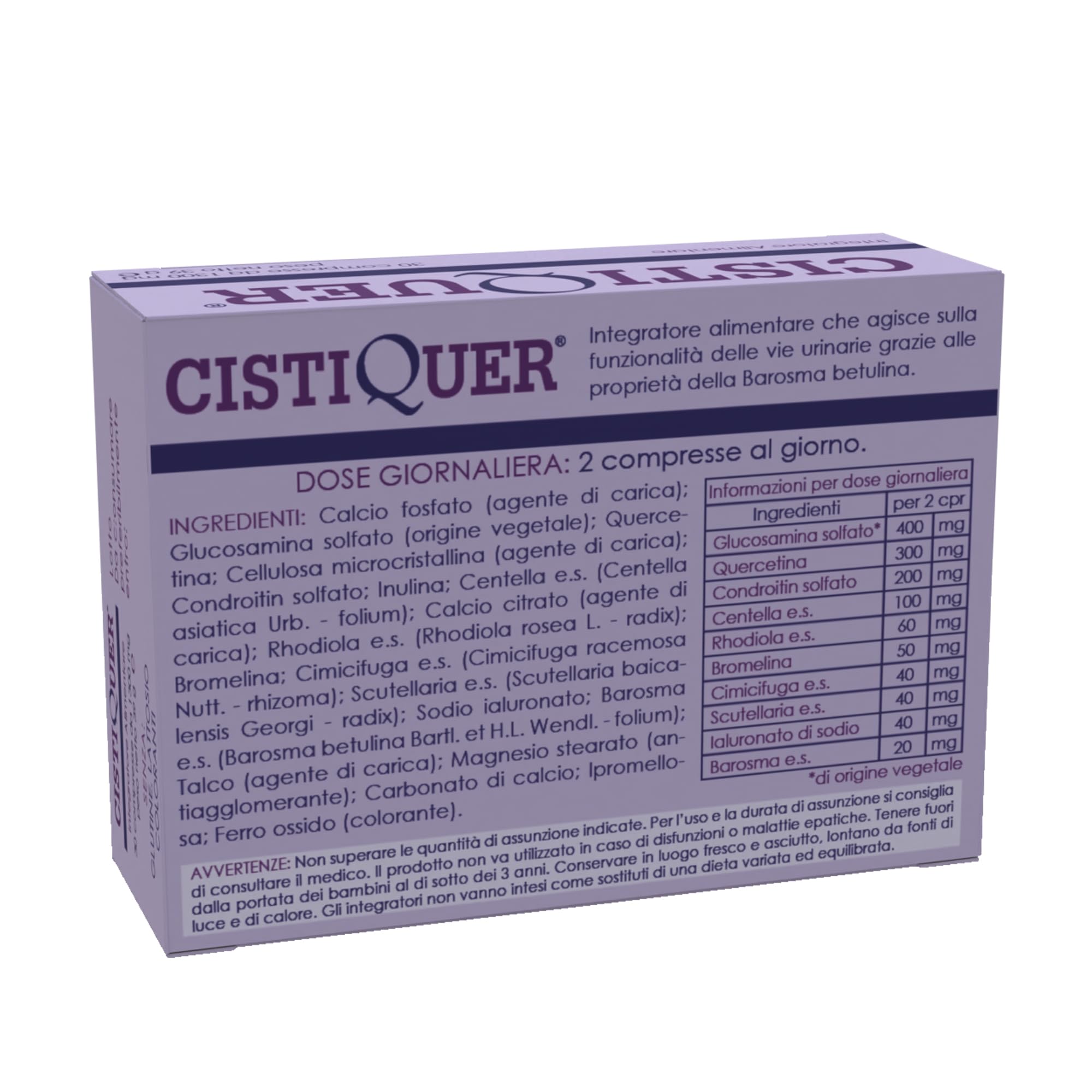 Cistiquer - Integratore Cistite Donna e Benessere della Vescica - Integratore Vie Urinarie Donna con Quercetina e Bromelina - 60 Compresse, Senza Glutine e Lattosio