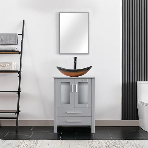 Miniatura 111 de eclife - Lavabo de baño de 24.0 pulgadas con encimera, gabineta de estilo contemporáneo Turquesa Cuadro