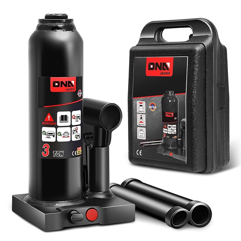 Macaco Hidráulico Garrafa DNA MOTORING 3 Toneladas em Aço-Liga, Preto, TOOLS-00351